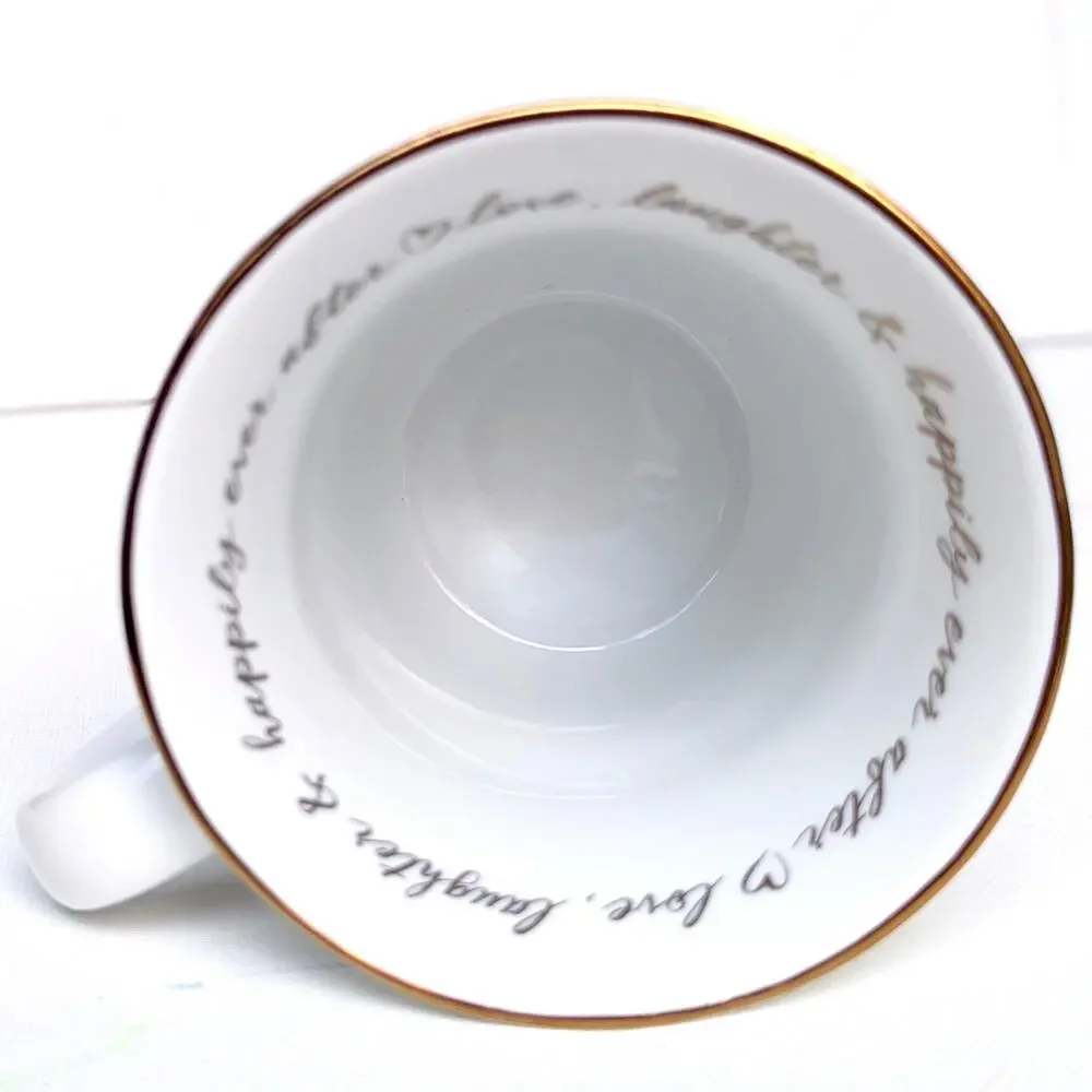 Williams Sonoma “Bride XO” Porcelain Coffee Mug – 14 oz Metallic Gold Script